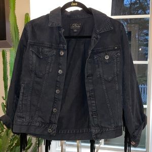 Lucky Brand Black Denim Jacket with Black suede fringe